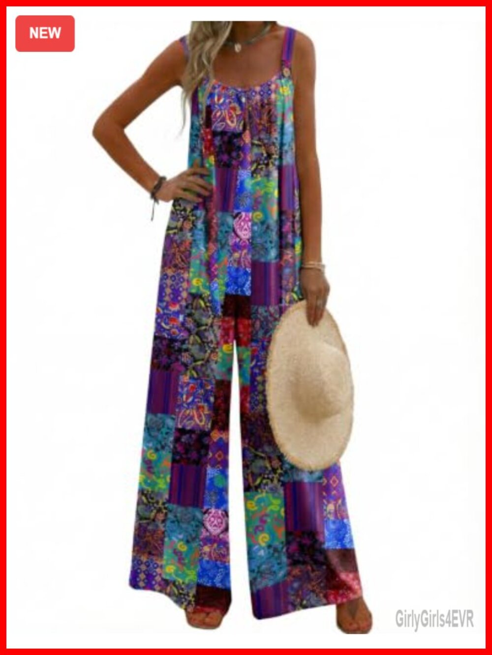 Ekouaer Women's Loose Fit Boho Overalls Jumpsuit with Pockets